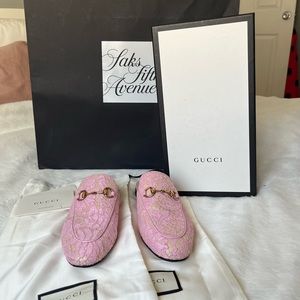 GUCCI Lace Malaga Womens Princetown Mules